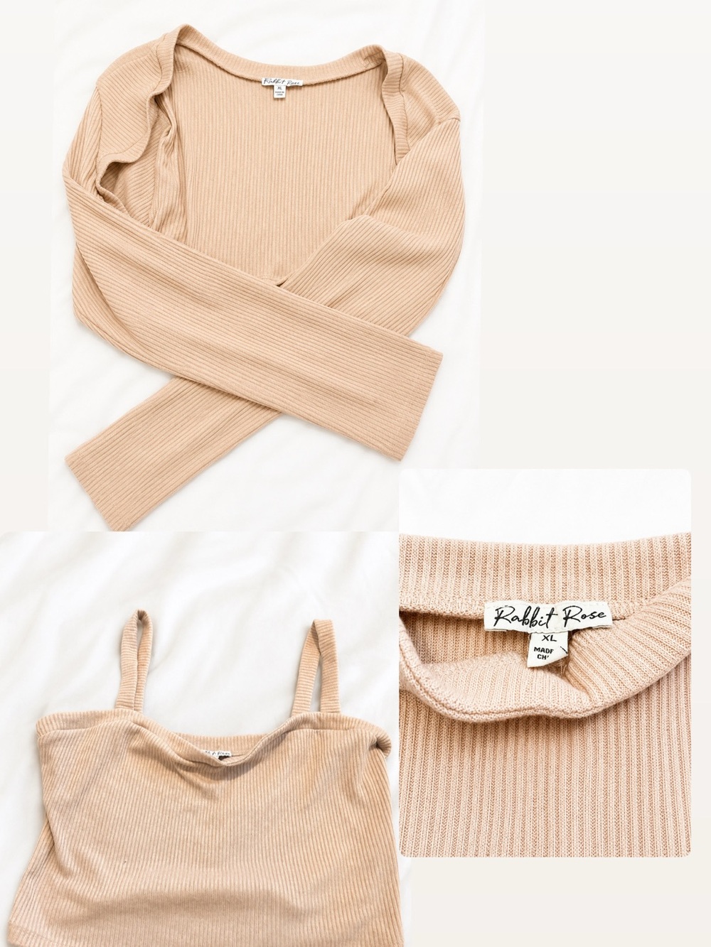 Rabbit Rose Ribbed long sleeve cover up & crop top Set